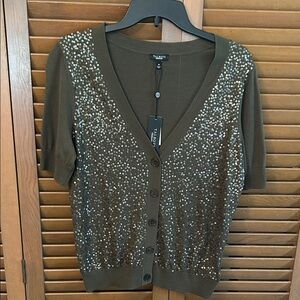 + NWT Talbots Dark Olive Sequin Cardigan